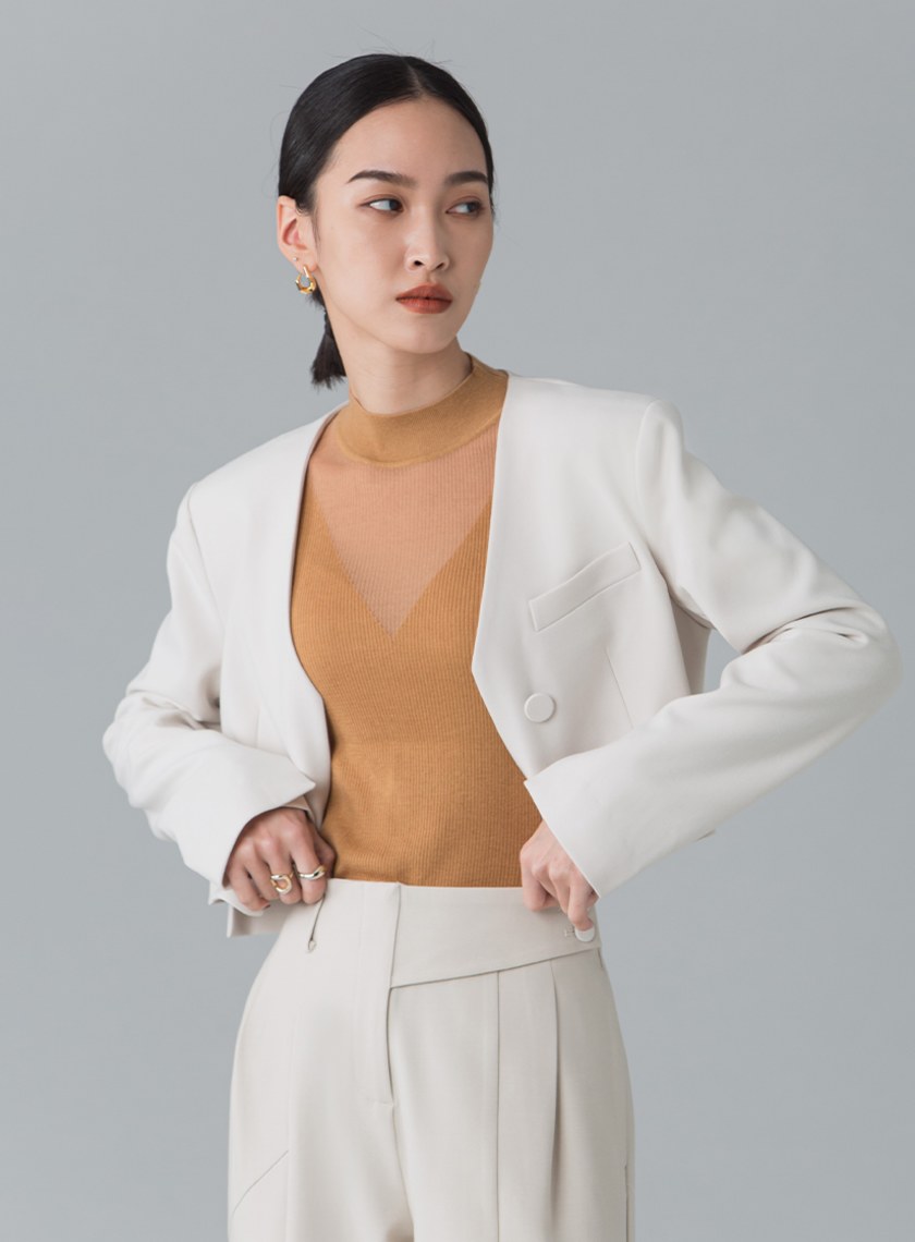 俐落無領短版西裝外套