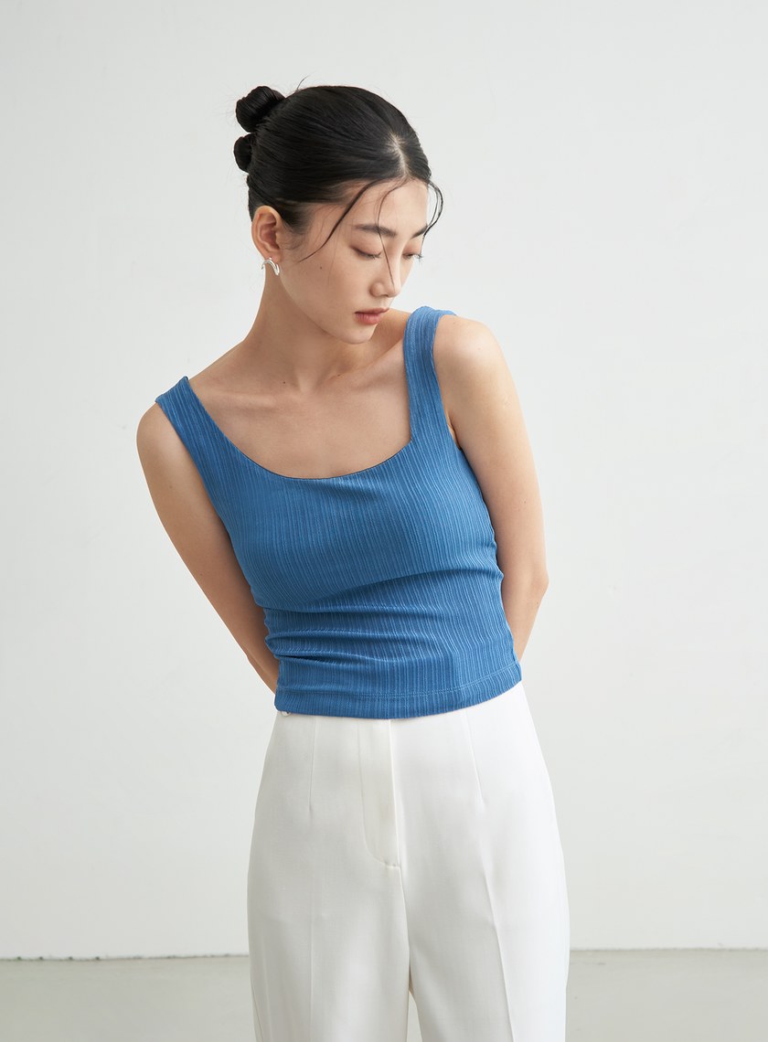 長版不對稱領坑條BRA TOP