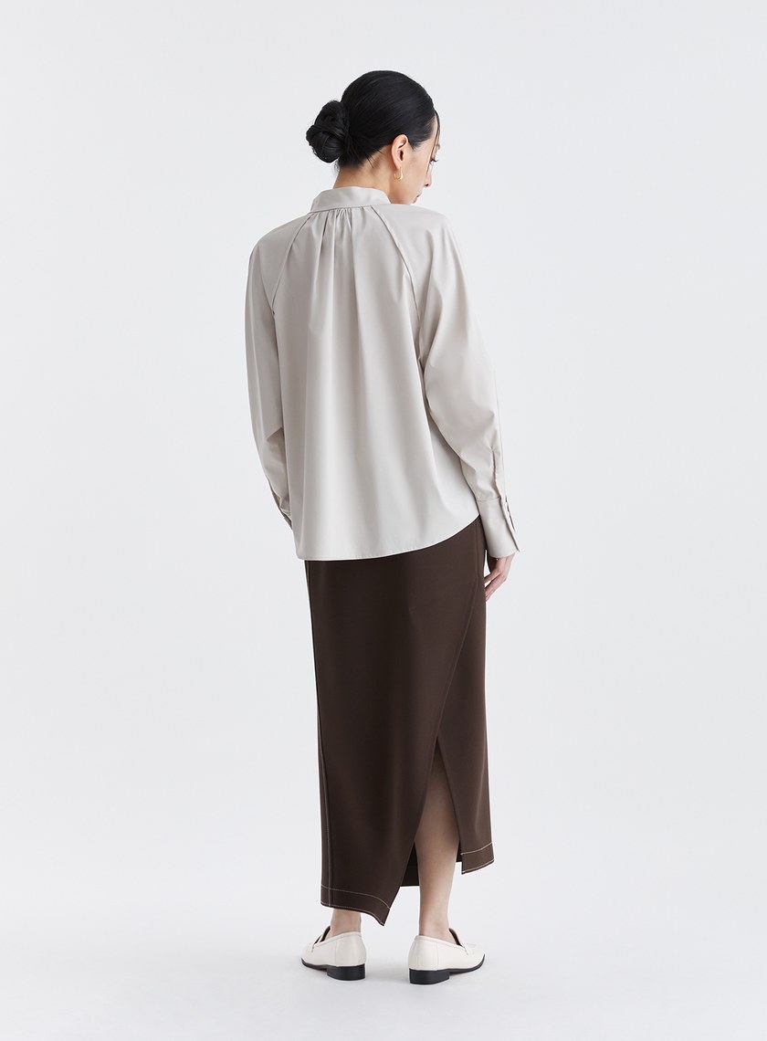 復古優雅皺褶小高領襯衫