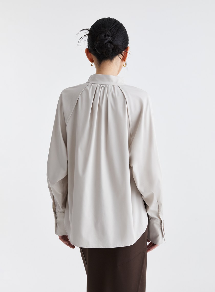 復古優雅皺褶小高領襯衫