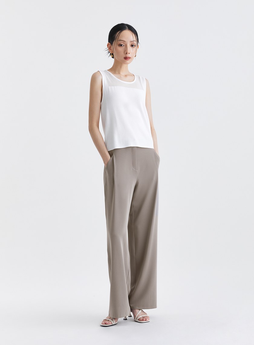 簡約百搭透膚拼接無袖背心