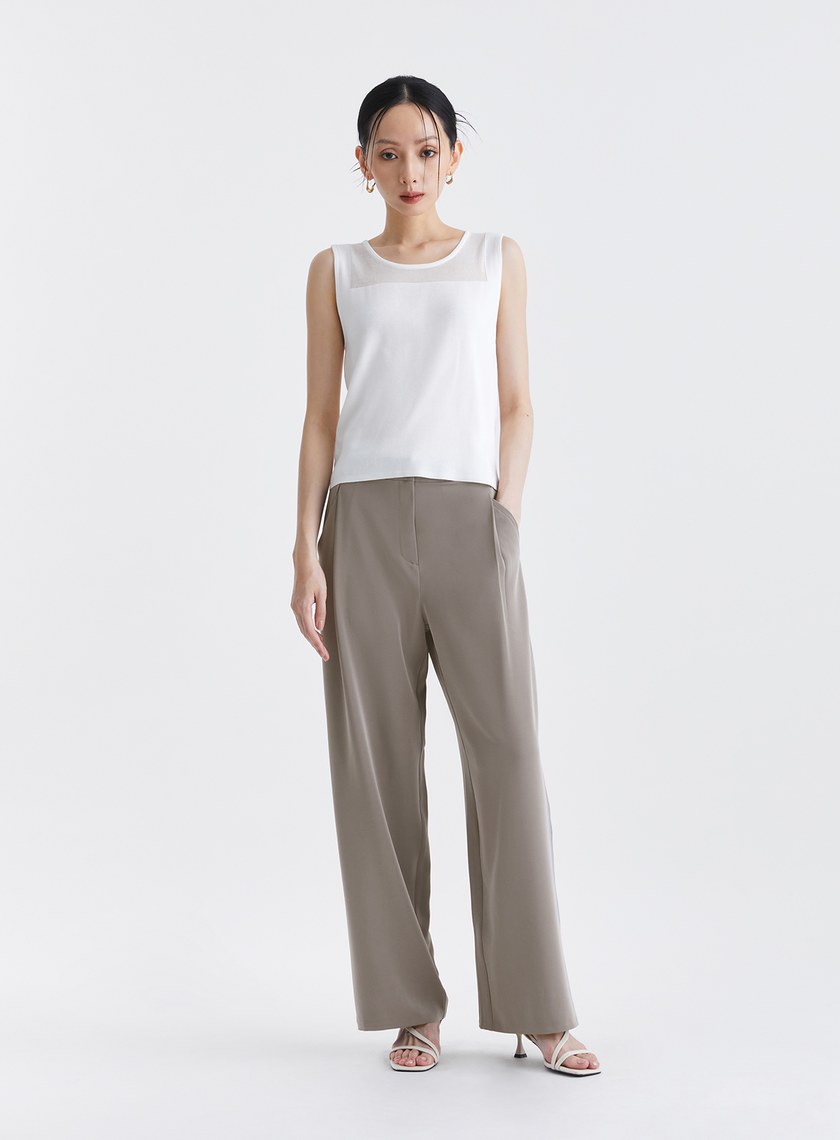 簡約百搭透膚拼接無袖背心