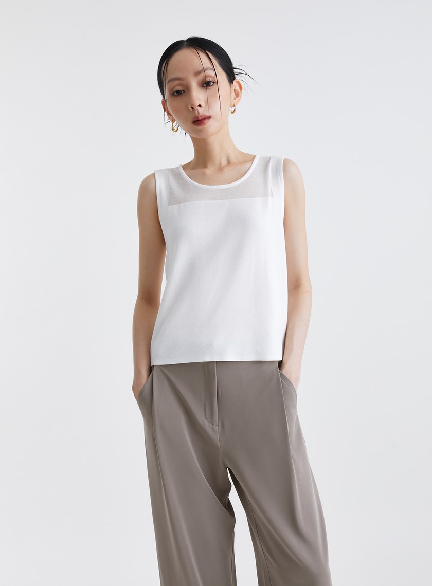 簡約百搭透膚拼接無袖背心