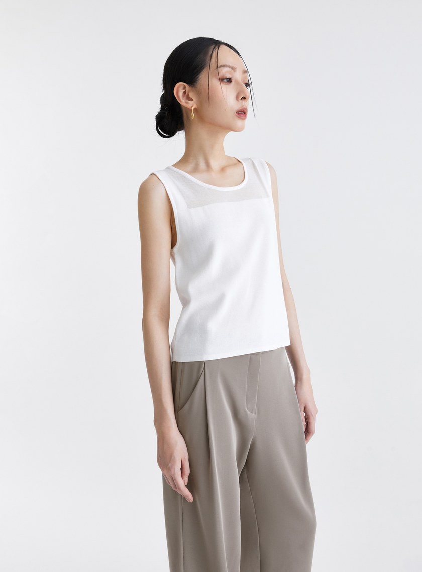 簡約百搭透膚拼接無袖背心