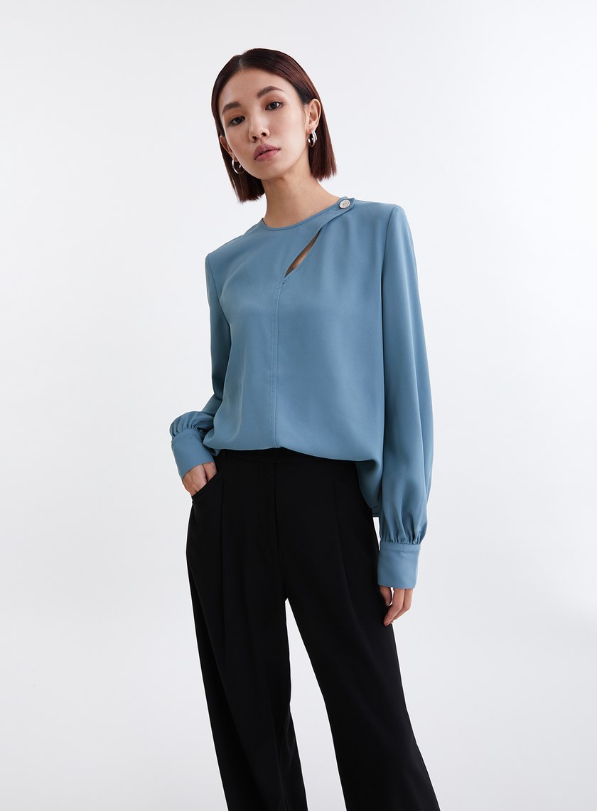 優雅鏤空設計澎袖上衣