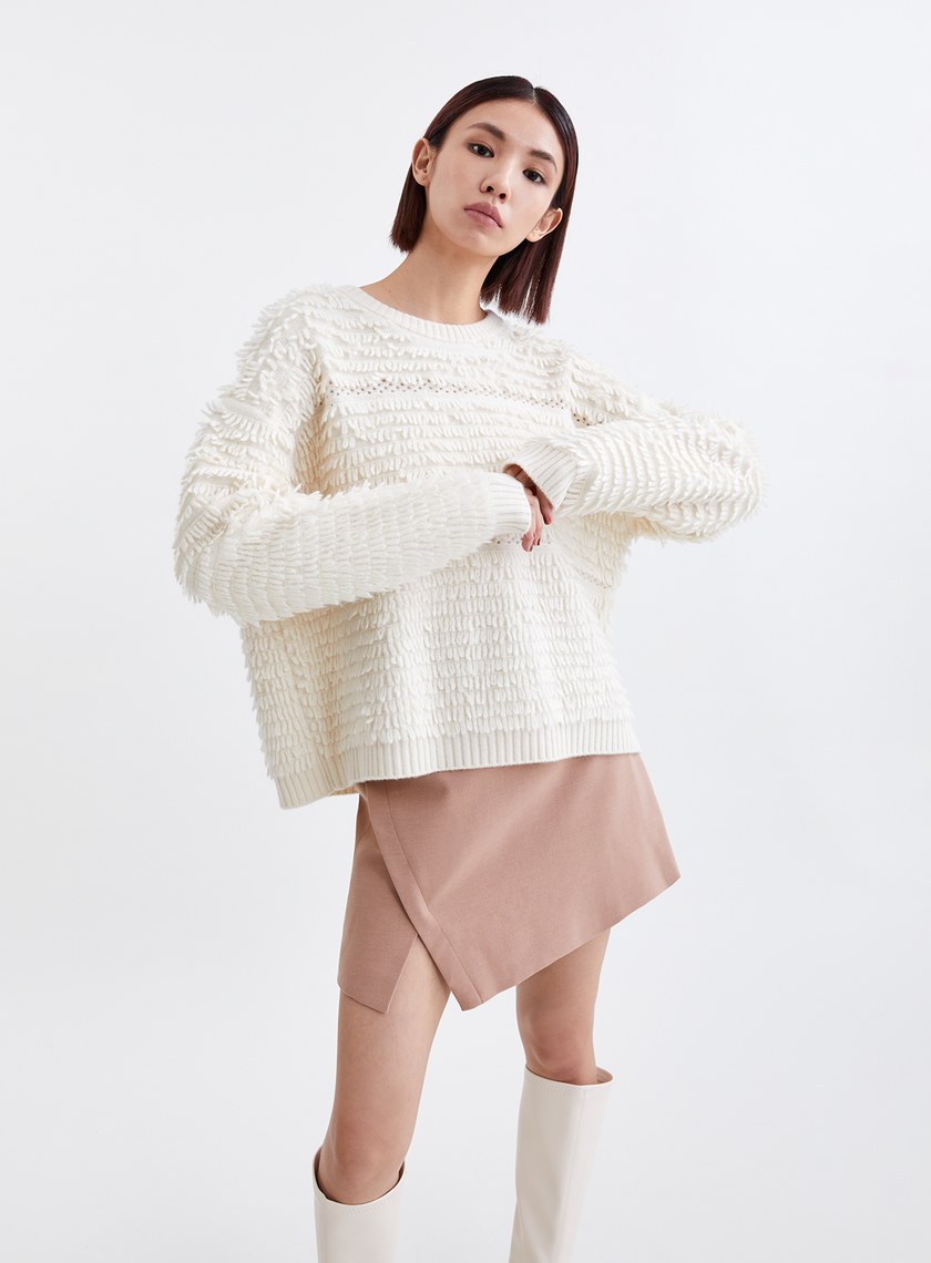 蓬鬆純羊毛長毛圈針織上衣