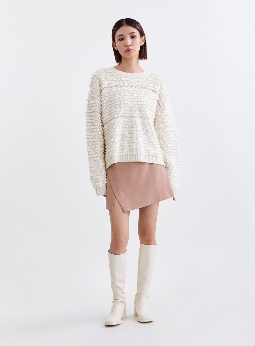 蓬鬆純羊毛長毛圈針織上衣