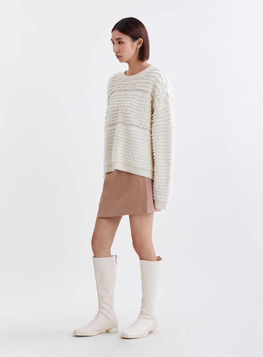 蓬鬆純羊毛長毛圈針織上衣