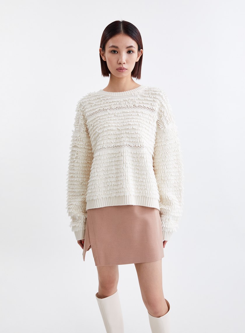 蓬鬆純羊毛長毛圈針織上衣