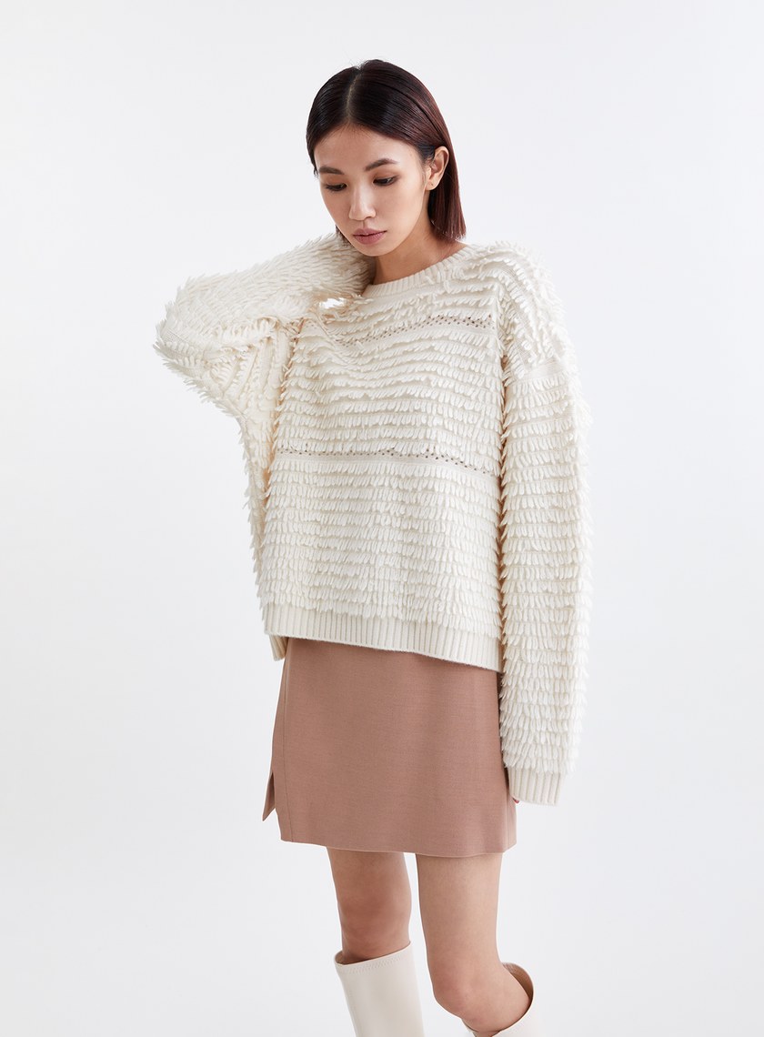 蓬鬆純羊毛長毛圈針織上衣