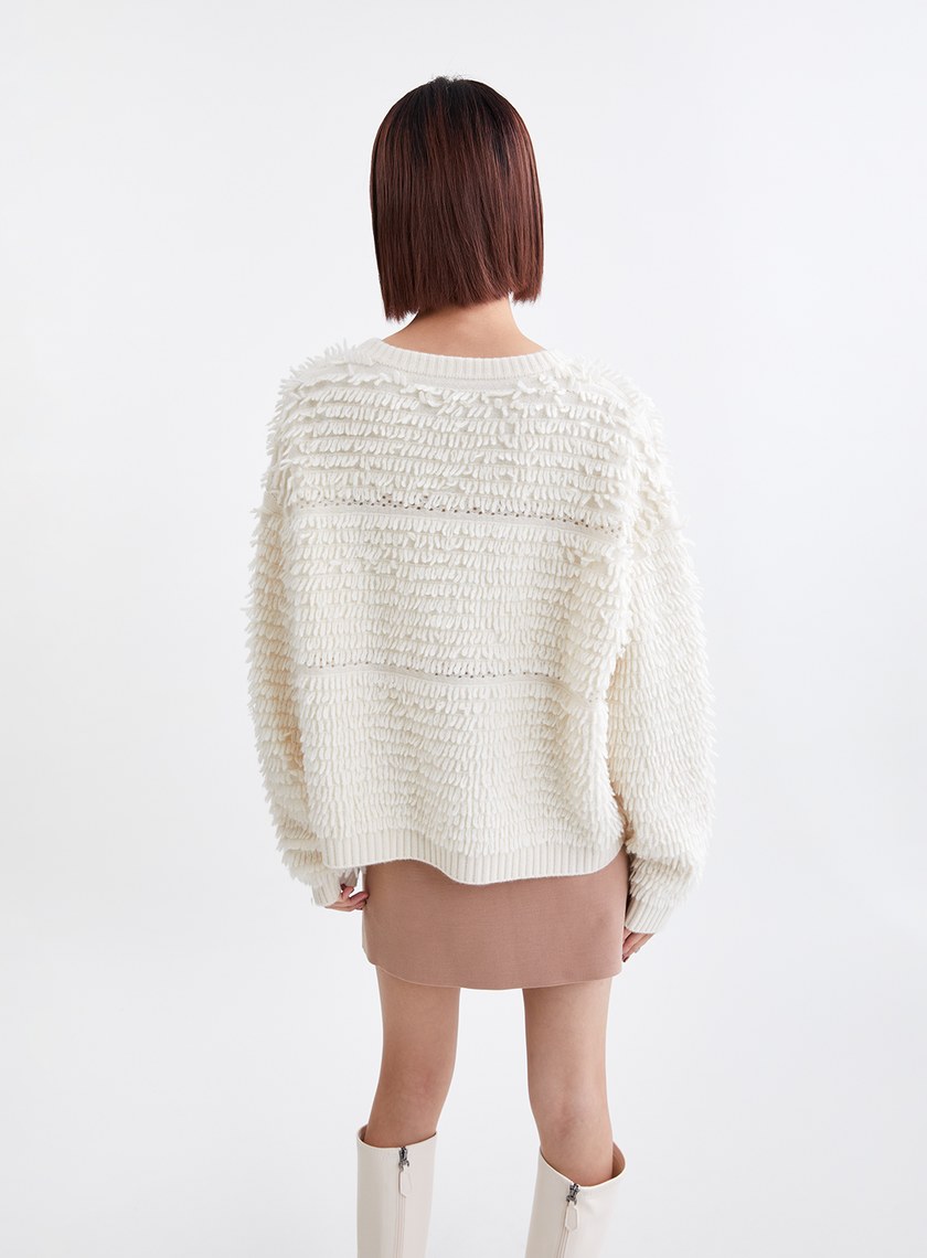 蓬鬆純羊毛長毛圈針織上衣
