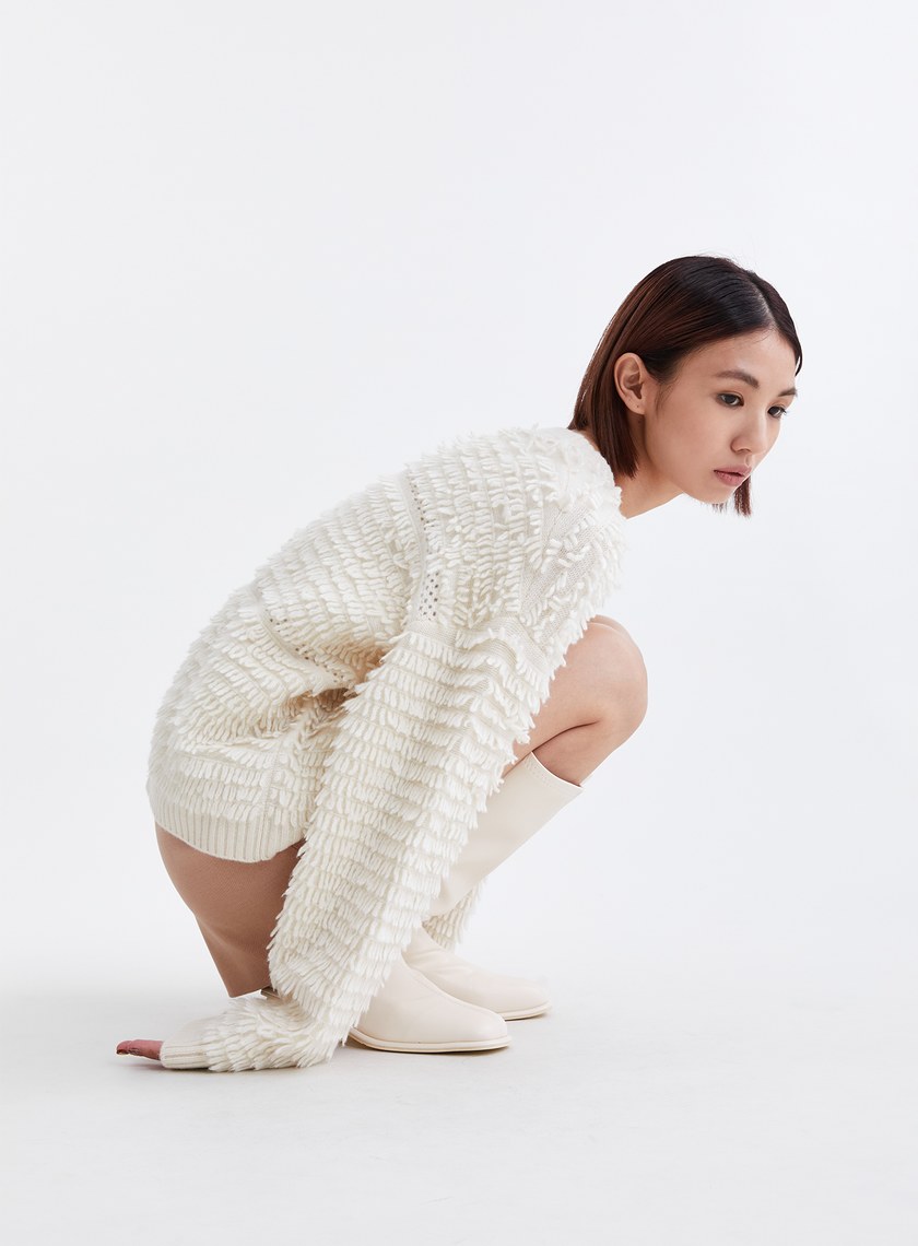 蓬鬆純羊毛長毛圈針織上衣