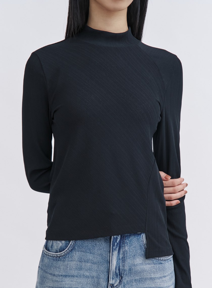 親柔小立領坑條長袖上衣