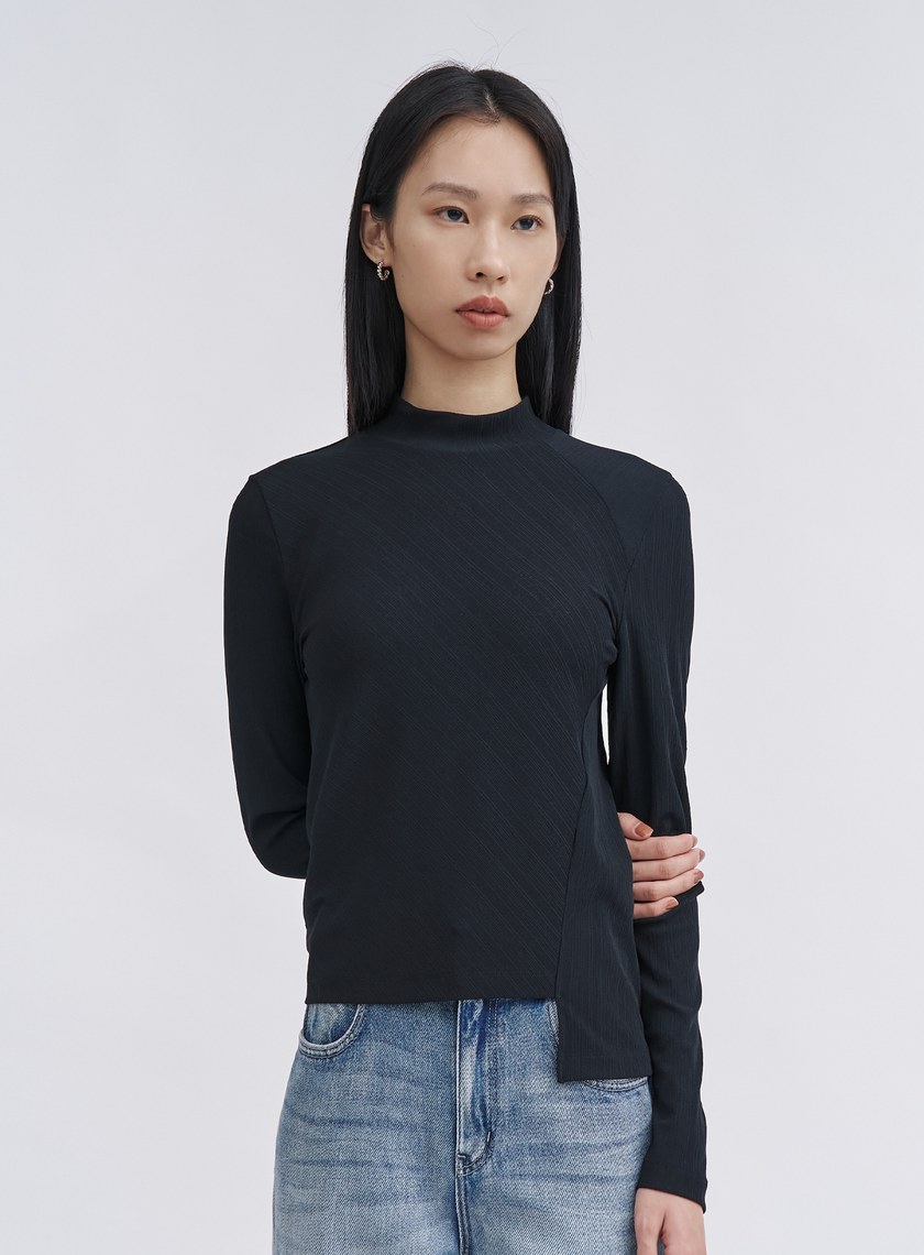 親柔小立領坑條長袖上衣