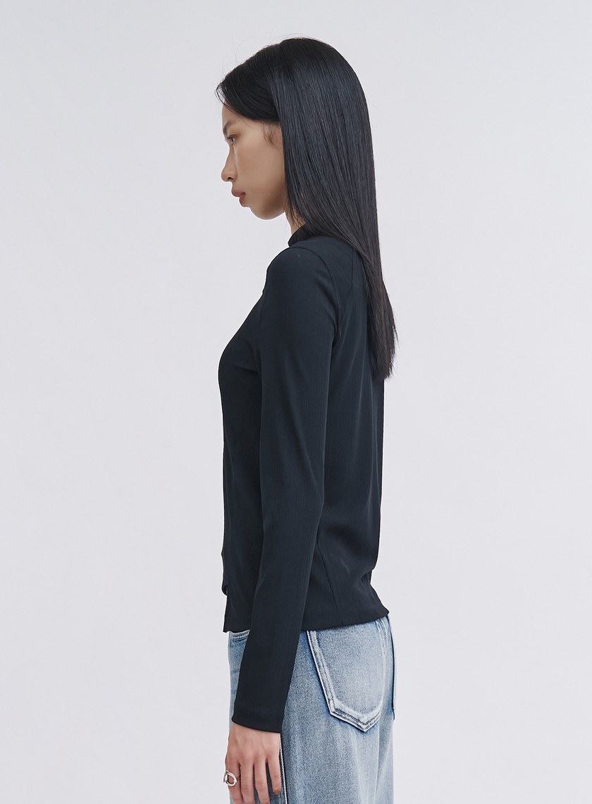 親柔小立領坑條長袖上衣