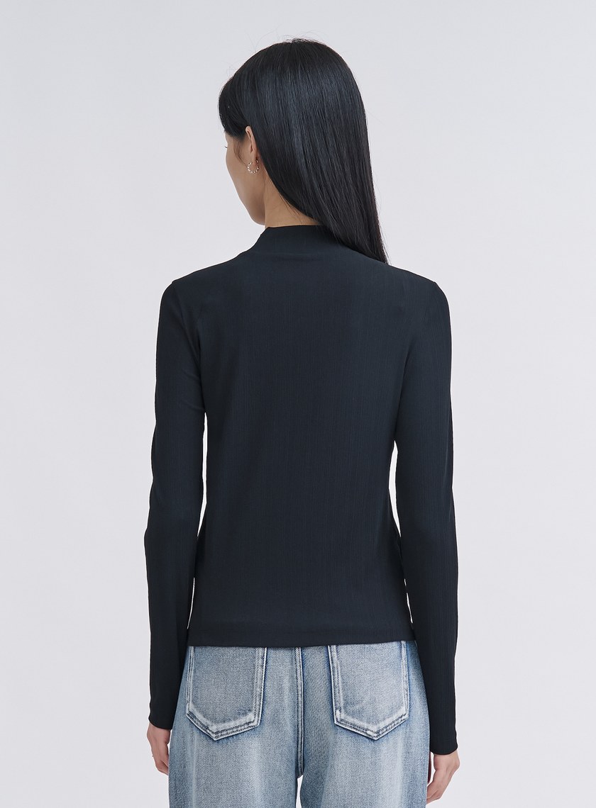 親柔小立領坑條長袖上衣