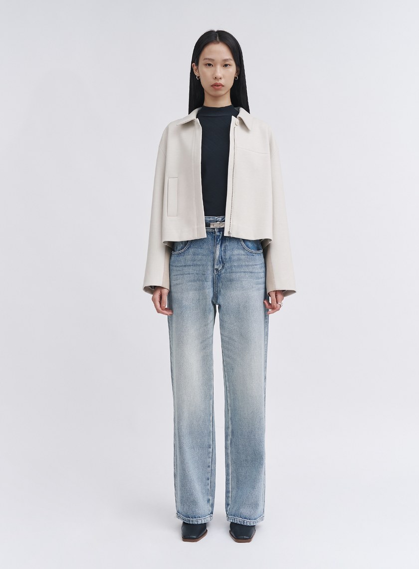 親柔小立領坑條長袖上衣