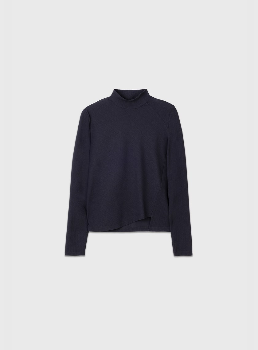 親柔小立領坑條長袖上衣