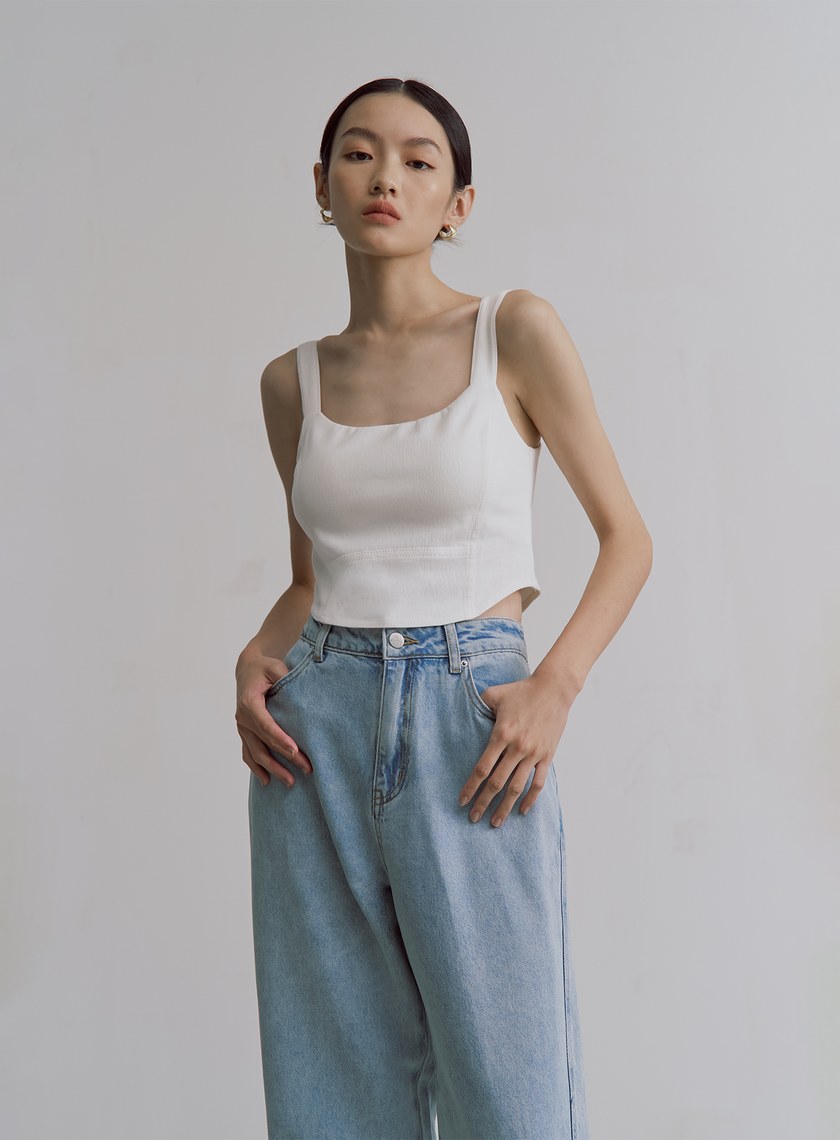 仿牛仔壓線馬甲BRA上衣