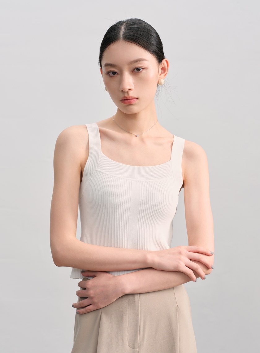 經典修身方領針織背心