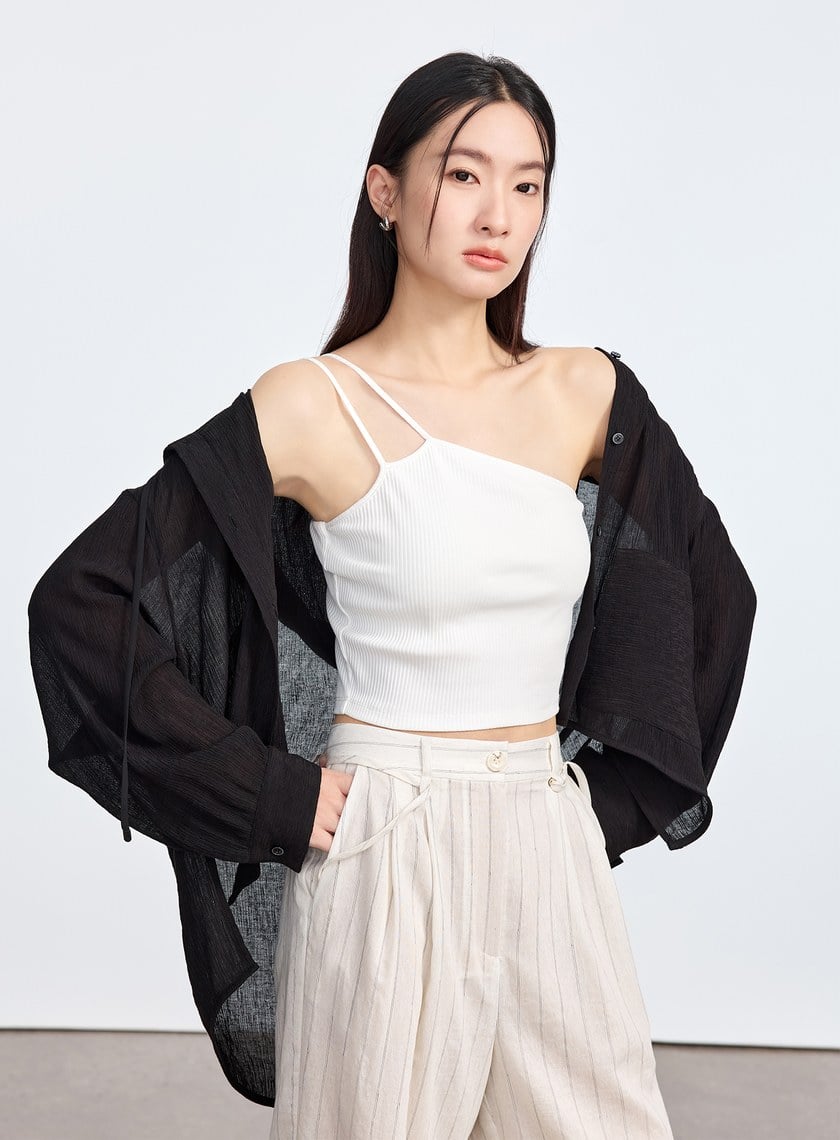 褶皺肌理連帽防曬外套