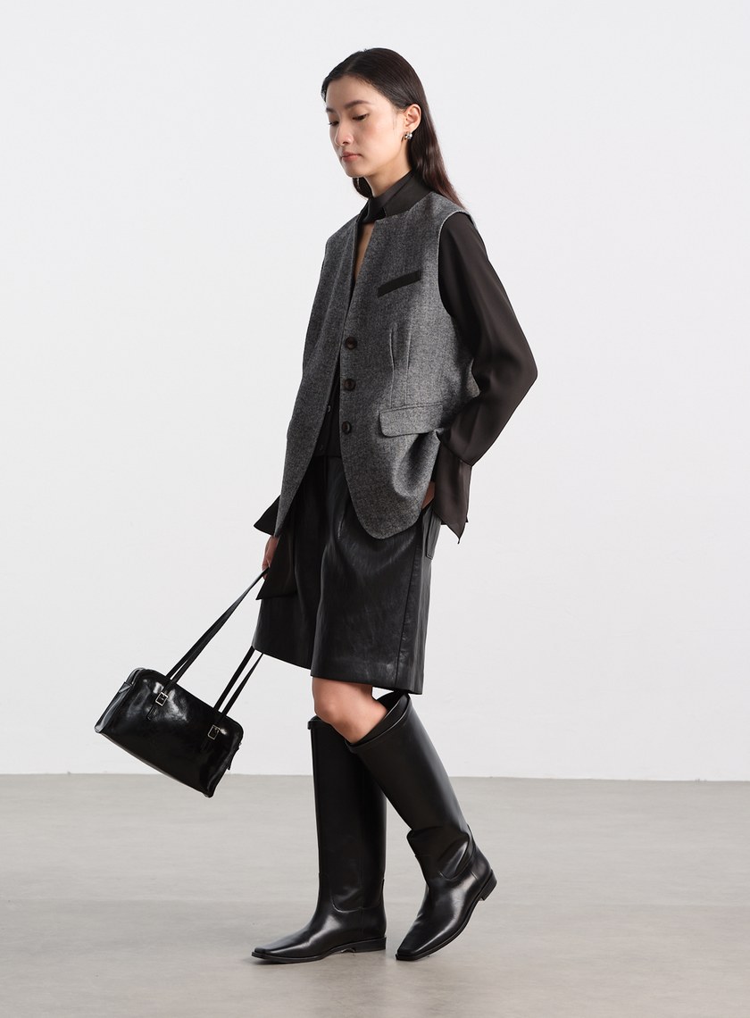 優雅V領飄帶襯衫