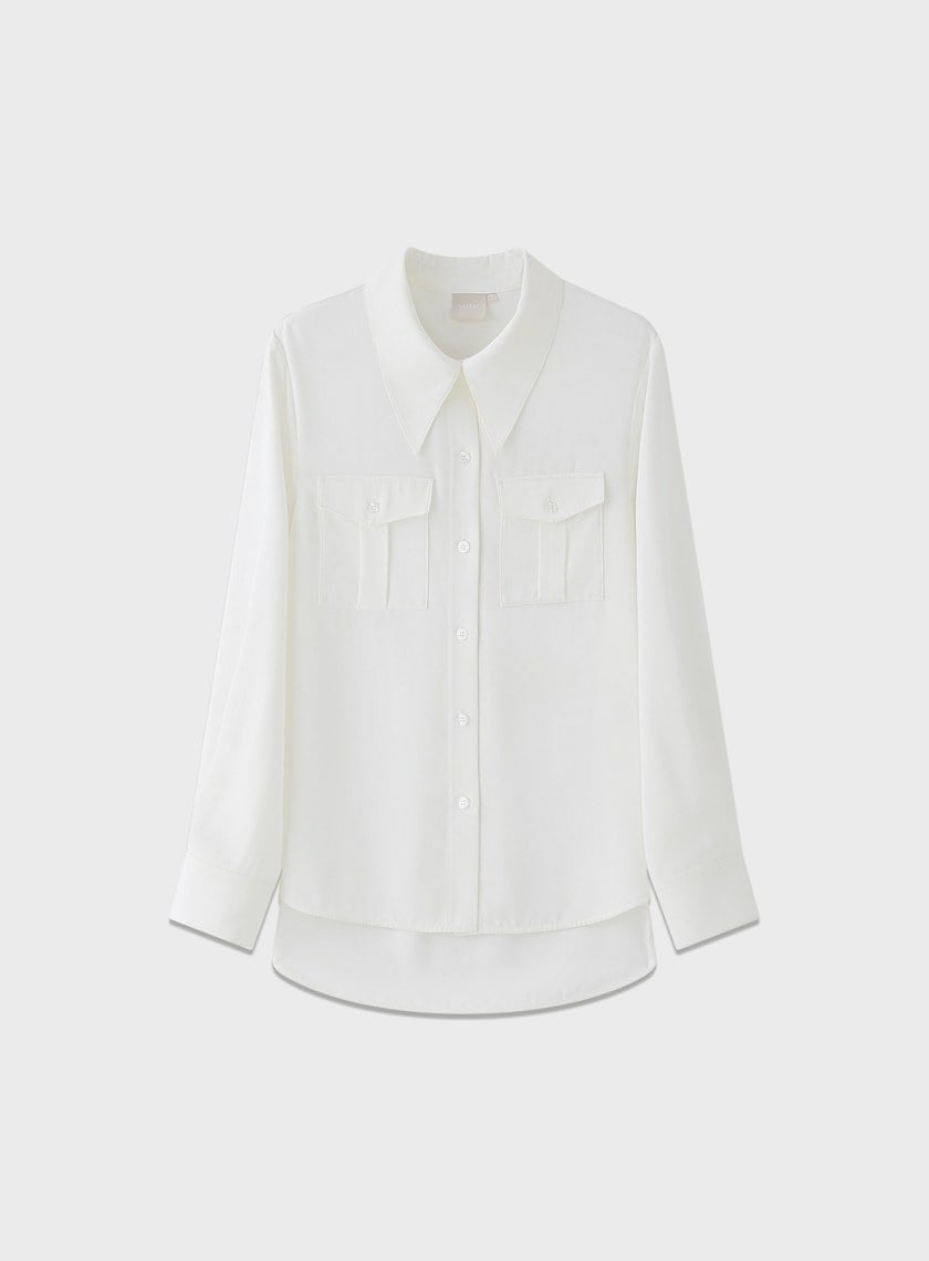 光澤感垂墜開衩襯衫