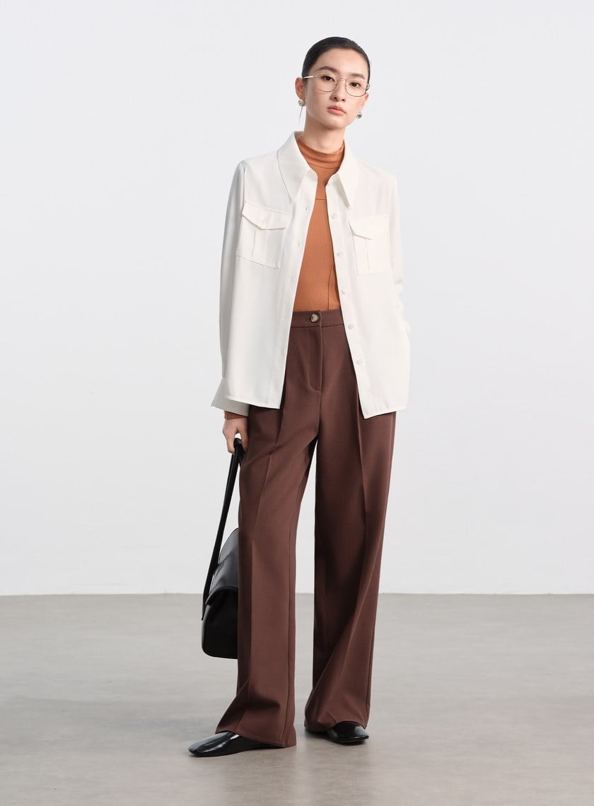 光澤感垂墜開衩襯衫