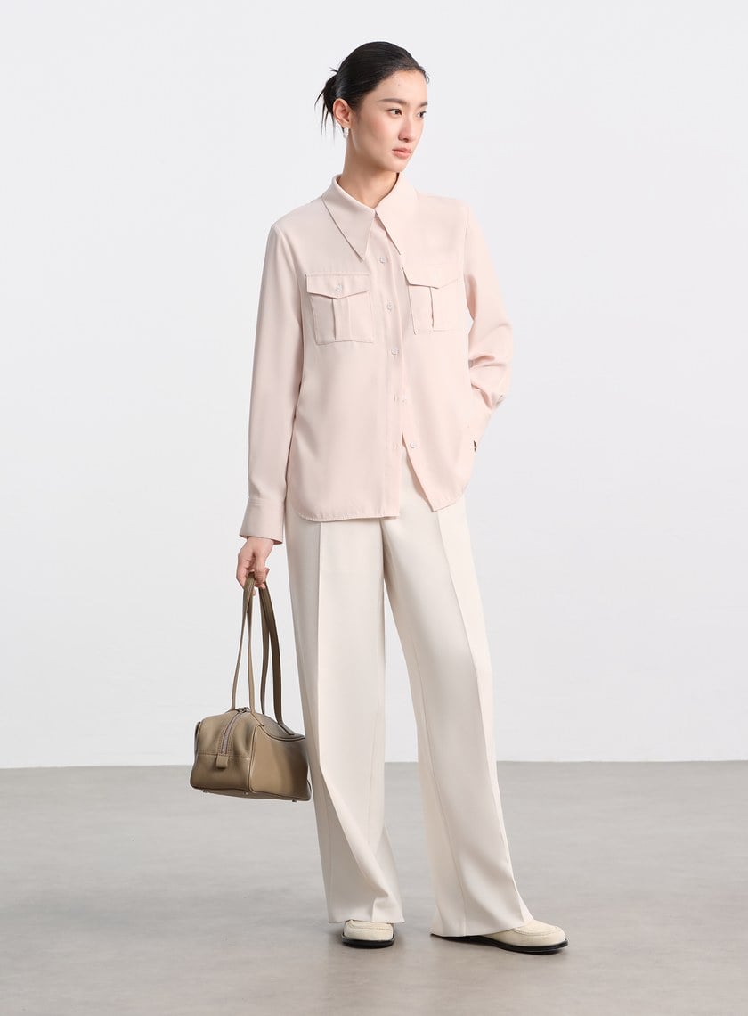 光澤感垂墜開衩襯衫