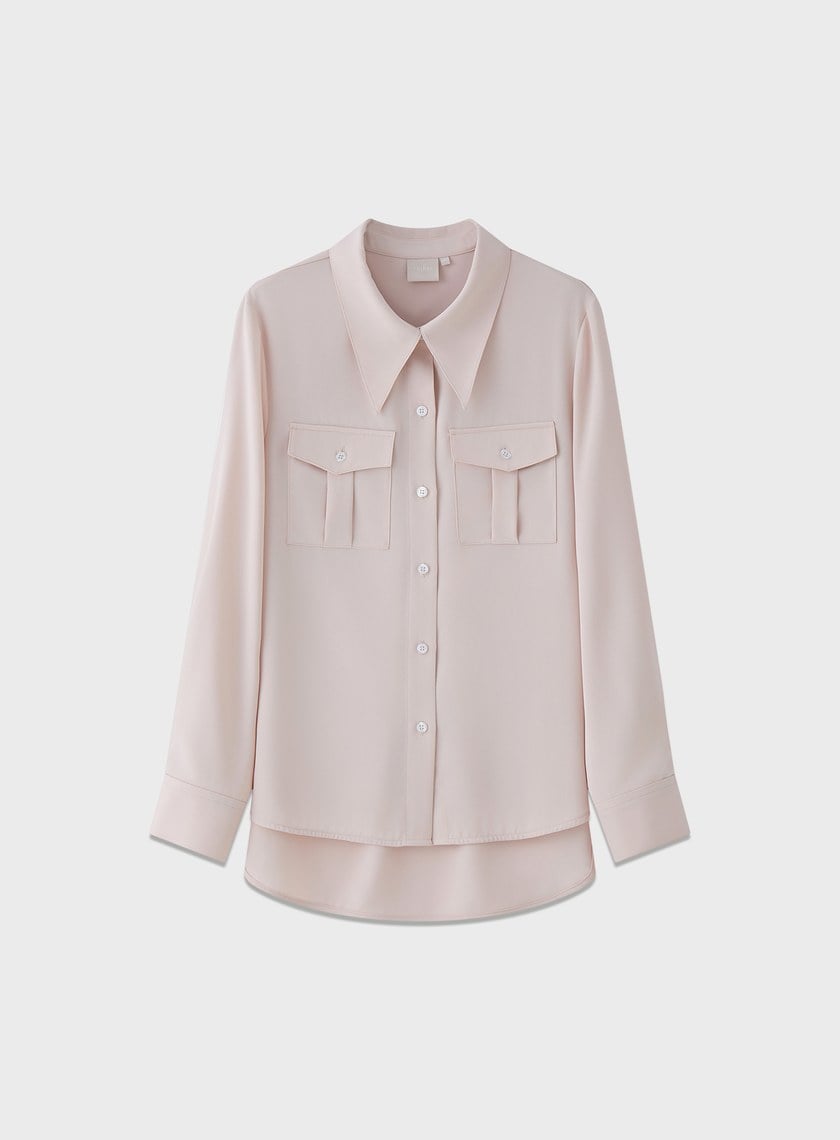 光澤感垂墜開衩襯衫