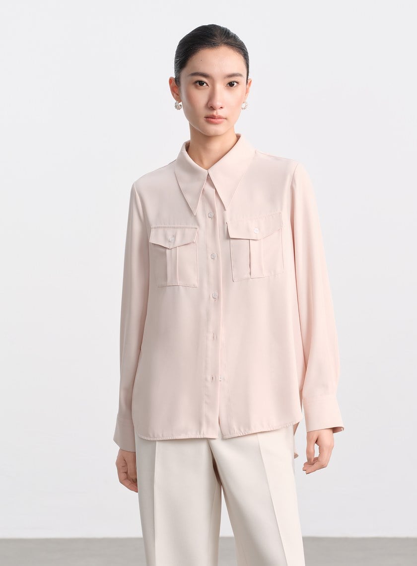 光澤感垂墜開衩襯衫