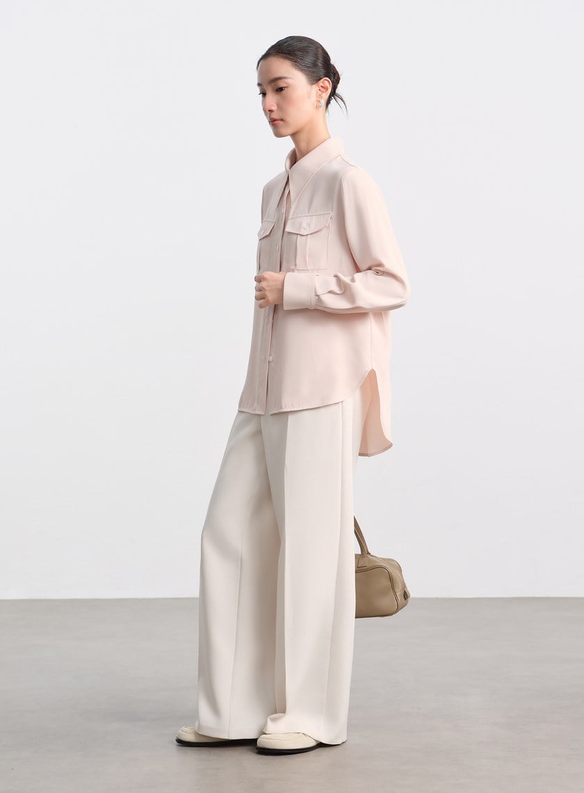 光澤感垂墜開衩襯衫