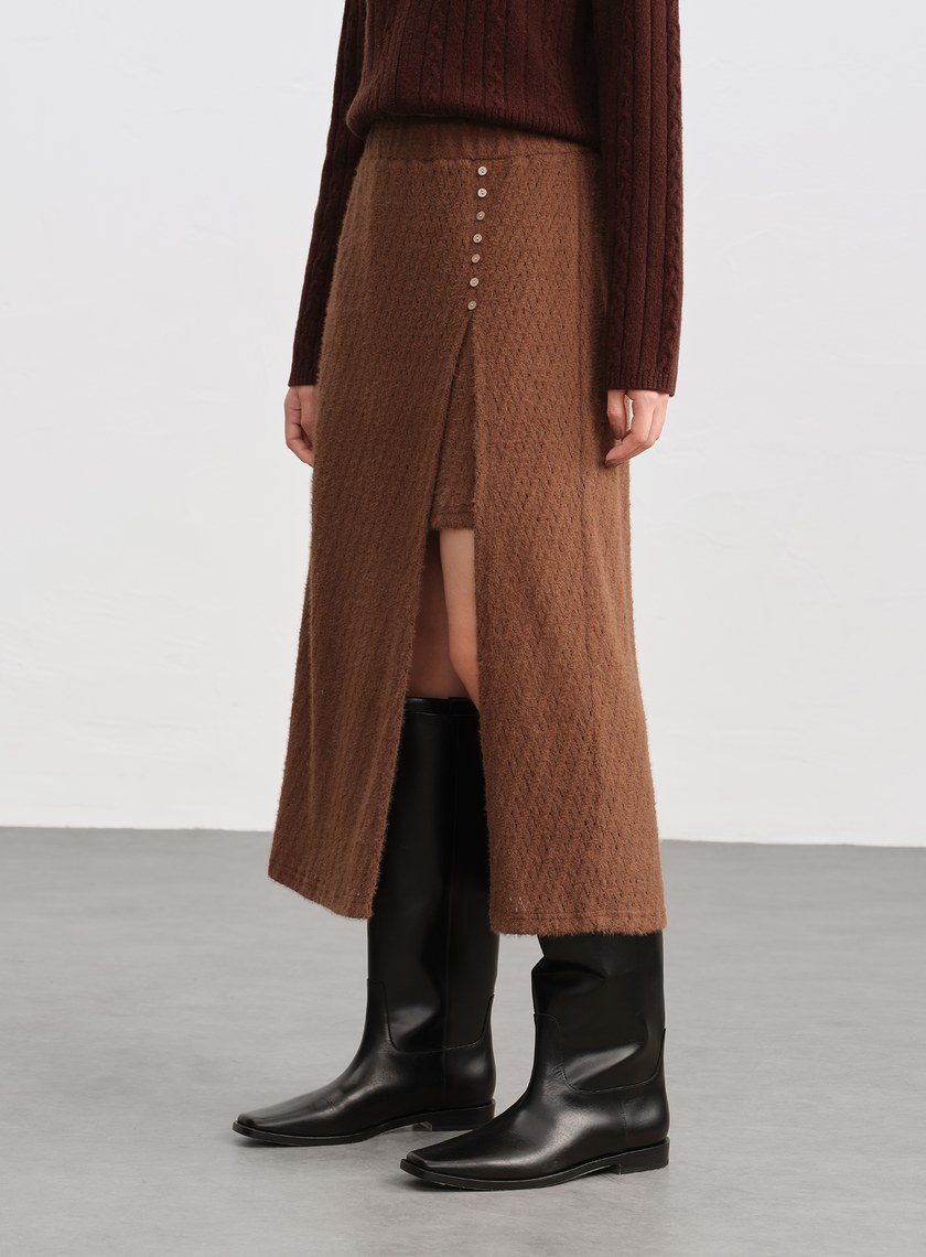 菱格紋直筒開衩半身裙