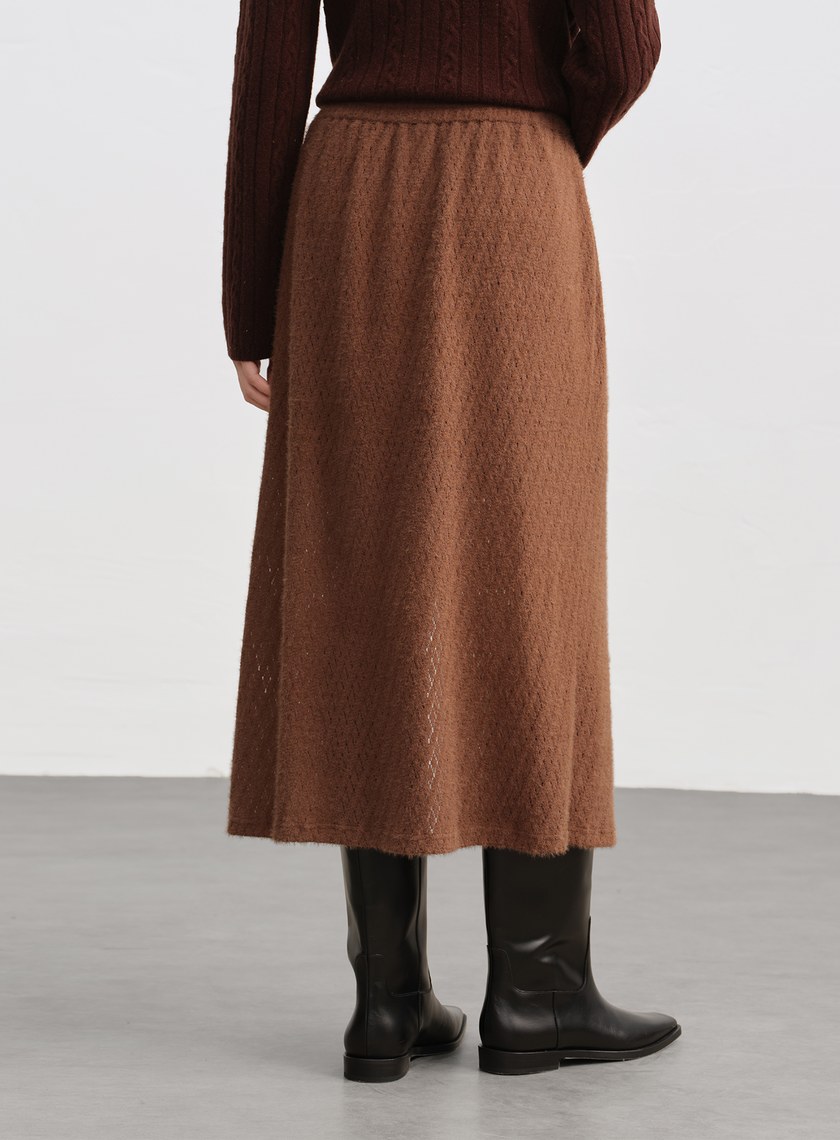 菱格紋直筒開衩半身裙