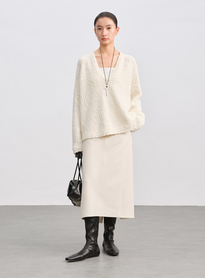 特殊紋理後開衩休閒半裙