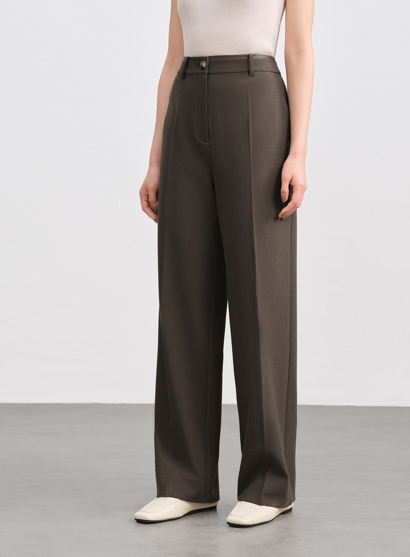 格紋拼接微磨毛直筒褲