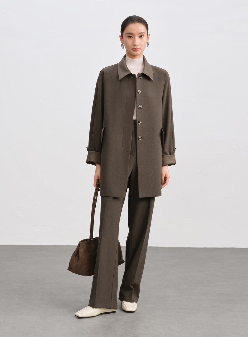 格紋拼接微磨毛直筒褲