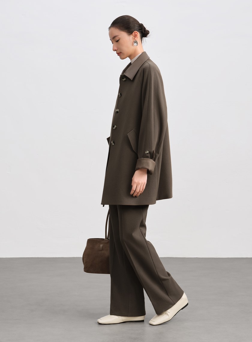 格紋拼接微磨毛直筒褲