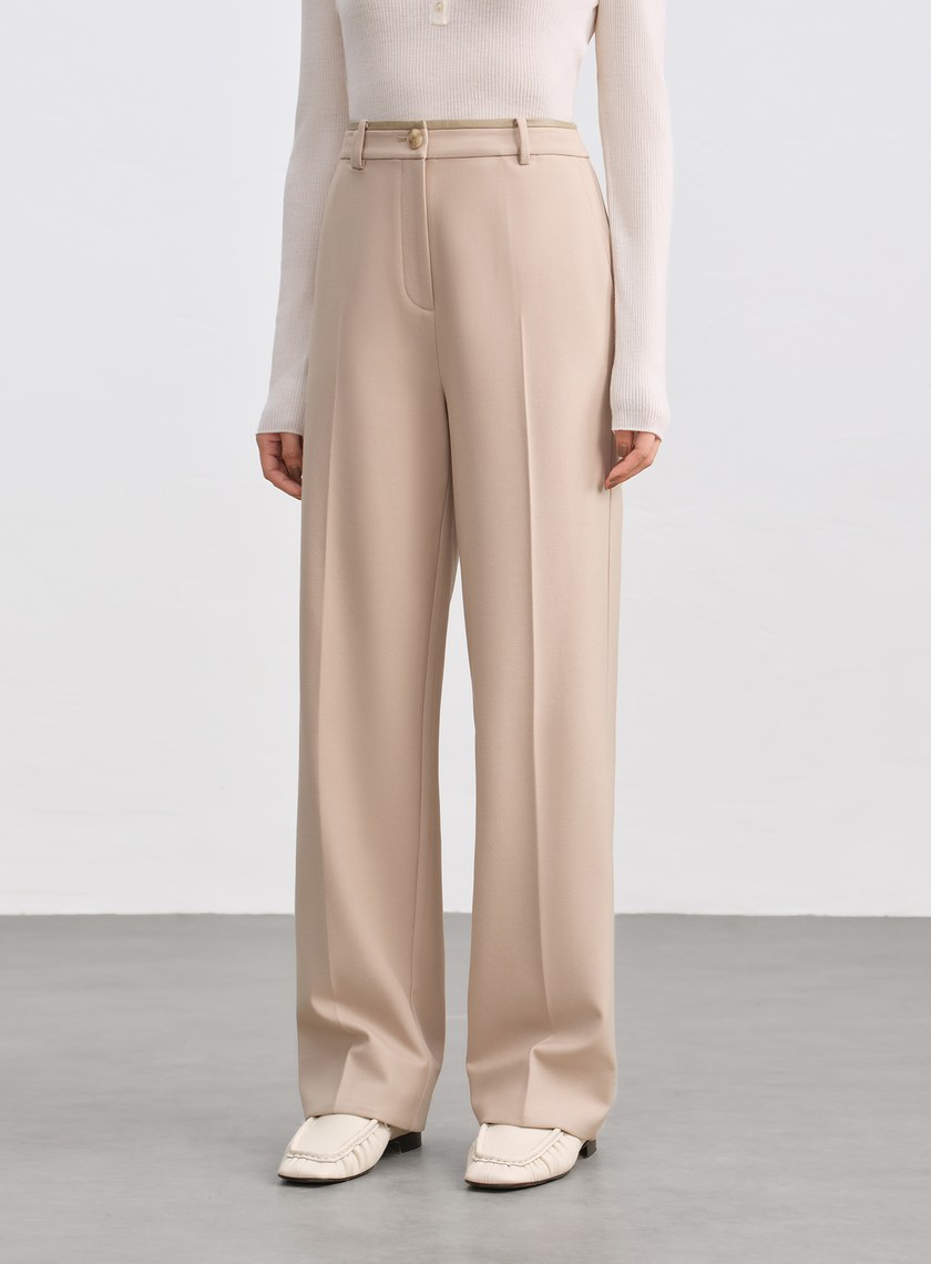 格紋拼接微磨毛直筒褲