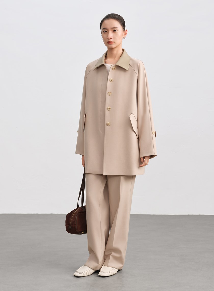 格紋拼接微磨毛直筒褲