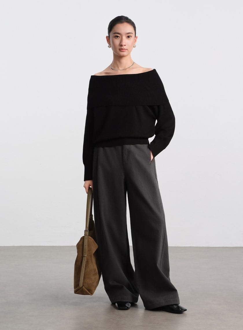 挺廓感內刷毛寬褲