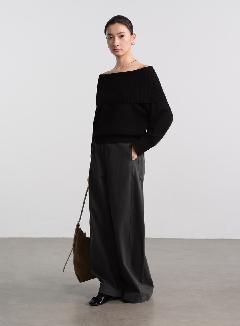 挺廓感內刷毛寬褲