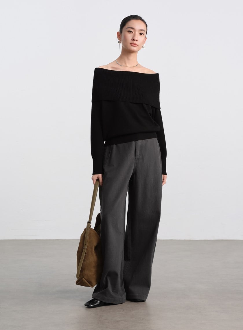 挺廓感內刷毛寬褲