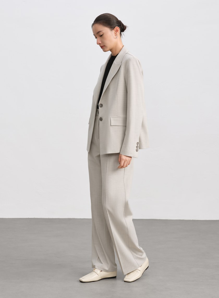 都會條紋直筒西裝褲