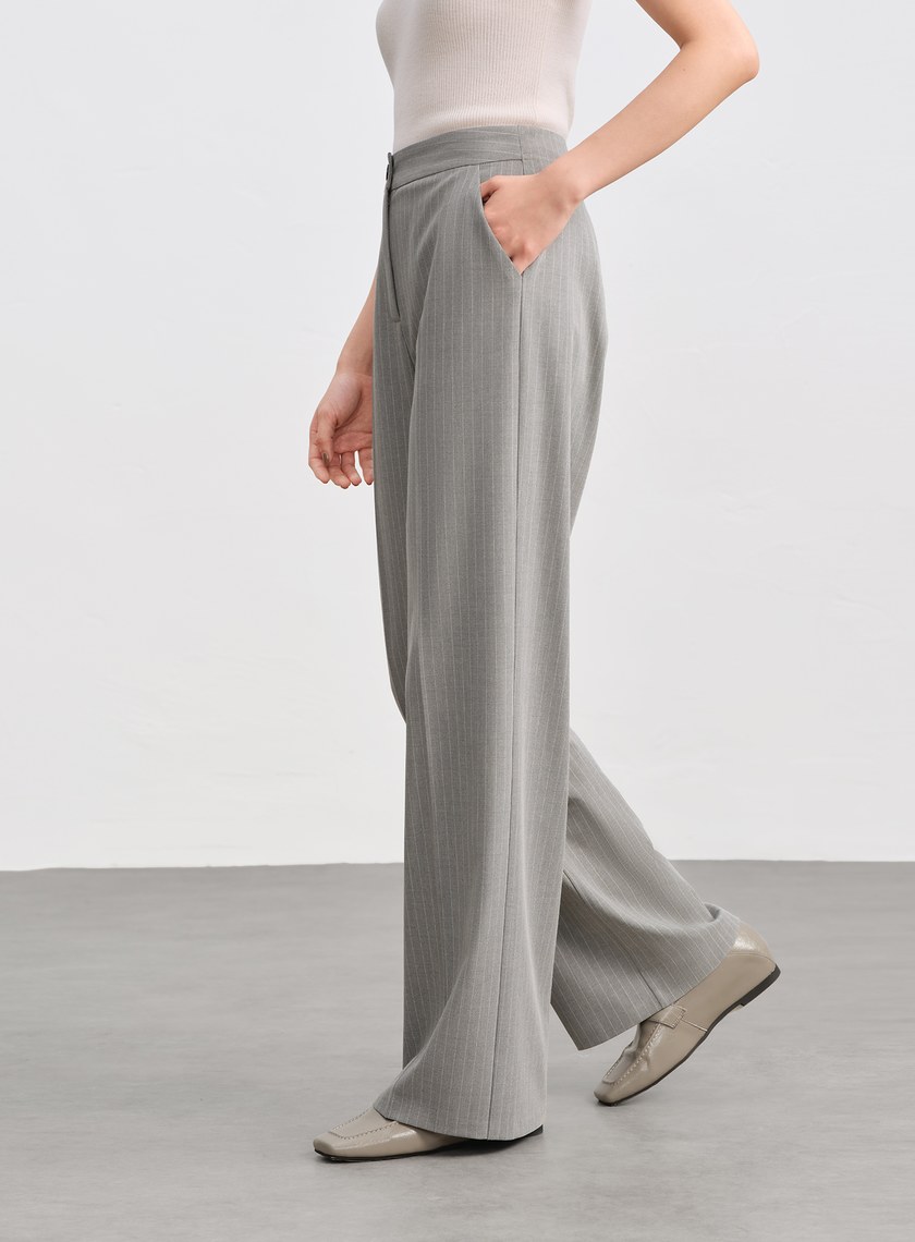 都會條紋直筒西裝褲