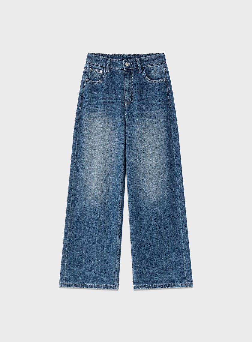 高腰挺版牛仔寬褲