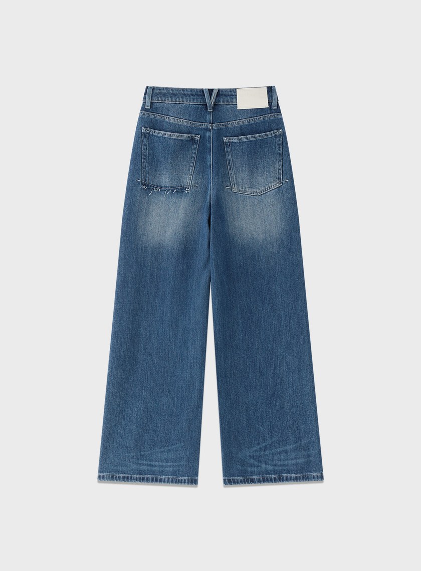 高腰挺版牛仔寬褲