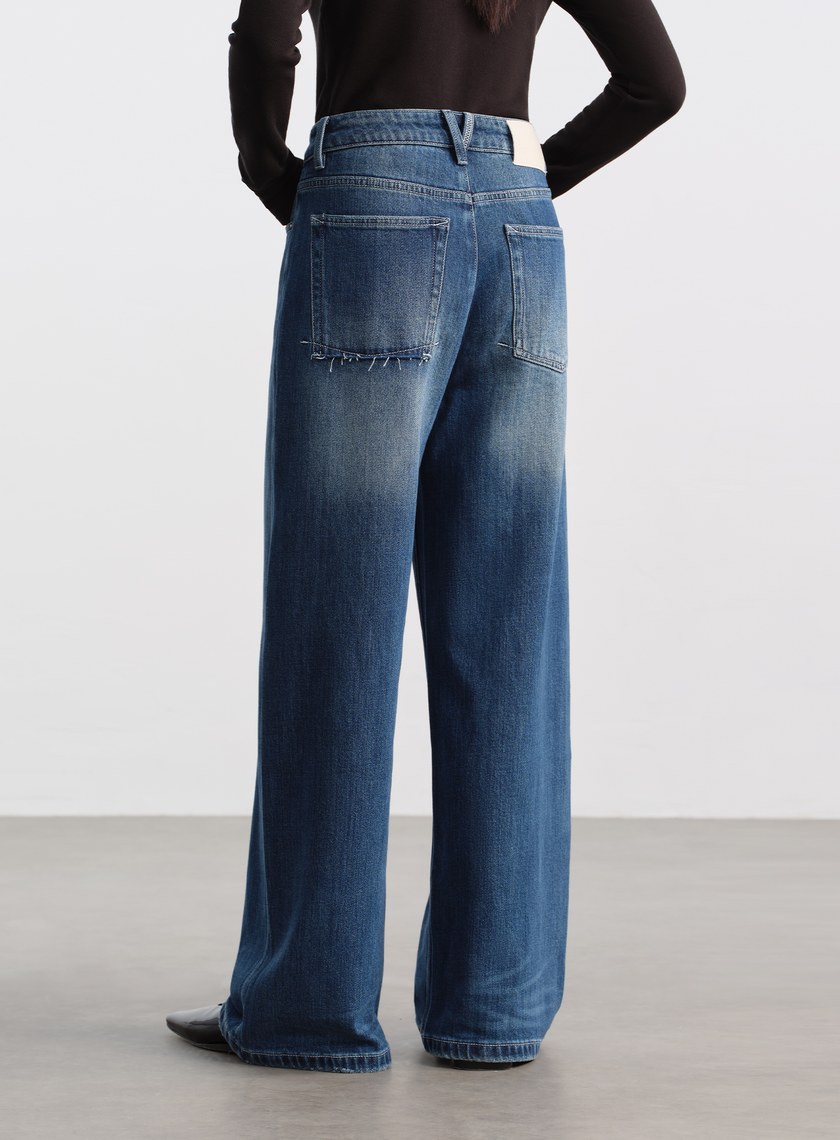 高腰挺版牛仔寬褲