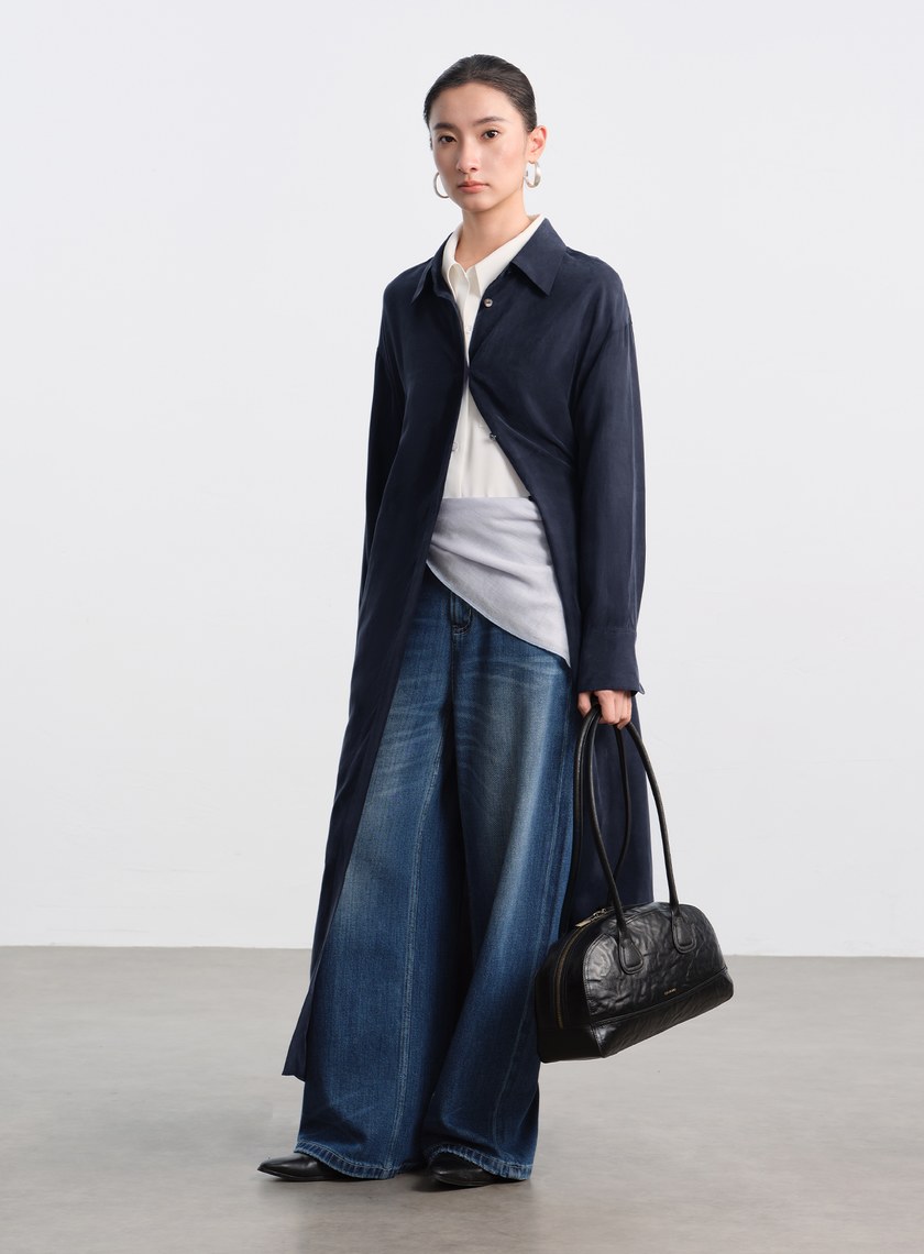 高腰挺版牛仔寬褲