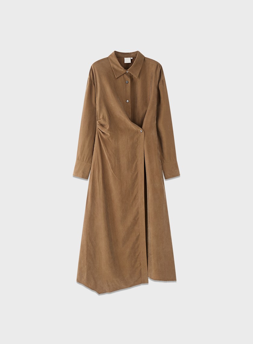 不對稱斜釦襯衫洋裝